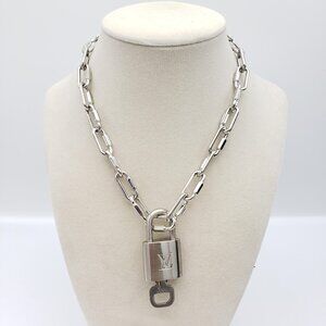 Authentic Louis Vuitton Padlock w/Unbranded Stainless Steel Plated Silver Chain
